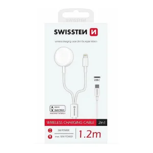 Wireless Charger Swissten 2in1, APPLE WATCH AND LIGHTNING, USB-C, 1.2 m, white 3
