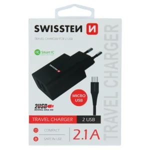 Зарядно Swissten SMART IC 2x USB 2,1A, с кабел MICRO USB, 1,2m, черен 3