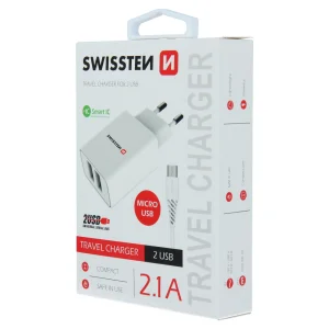 Charger Swissten SMART IC, 2x USB, 2.1A, with MICRO USB cable, 1.2m, white 3