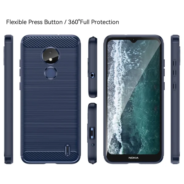 Carbon Silicone Case for Nokia C21, Blue 3