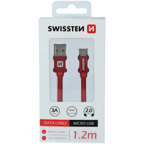 Кабел SWISSTEN TEXTILE, USB към Micro USB, 1.2 m, червен 2