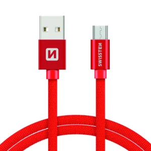 Кабел SWISSTEN TEXTILE, USB към Micro USB, 1.2 m, червен