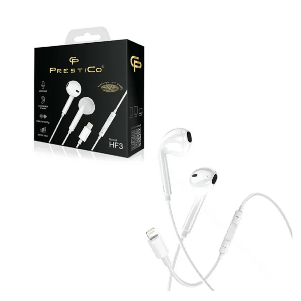 Headphones with microphone Prestico HF3, LIGHTNING, white 2
