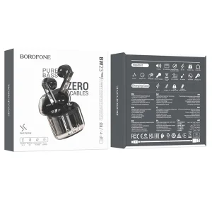 Earphones Borofone TWS BW23 Crystal Bean Transparent Edition, black 4