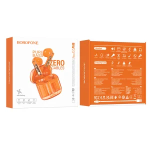 Borofone TWS BW23 Crystal Bean Transparent Edition Earphones, orange 4