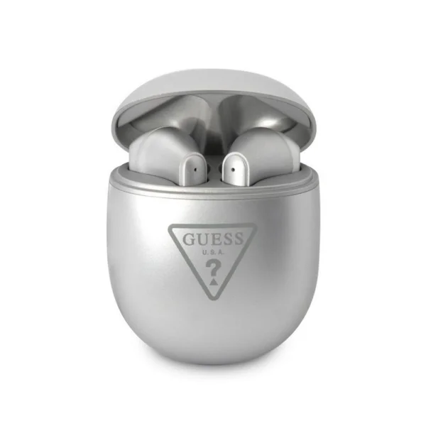 Guess True Wireless Triangle Logo BT5.2 Headphones, GUTWST82TRS, Silver, TWS, 3666339099145 1