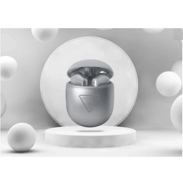 Guess True Wireless Triangle Logo BT5.2 Headphones, GUTWST82TRS, Silver, TWS, 3666339099145 3