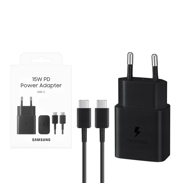Зарядно Samsung, USB-C Travel Charger 15W, EP-T1510XBE, с кабел USB-C към USB-C, EP-DA705BBE, Черен 1