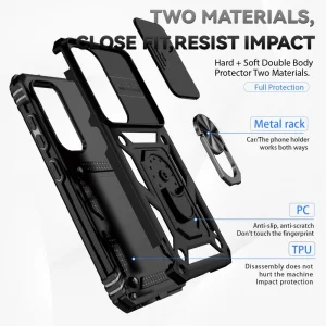 Удароустойчив калъф Slide Camera за Samsung Galaxy S23 Plus, с поставка, Черен 6