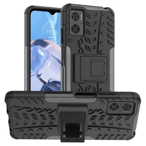 Удароустойчив Калъф с поставка Hybrid Tyre Pattern за Motorola Moto E22 4G, черен