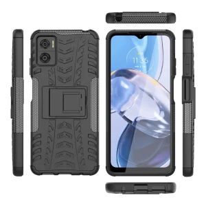 Удароустойчив Калъф с поставка Hybrid Tyre Pattern за Motorola Moto E22 4G, черен 4