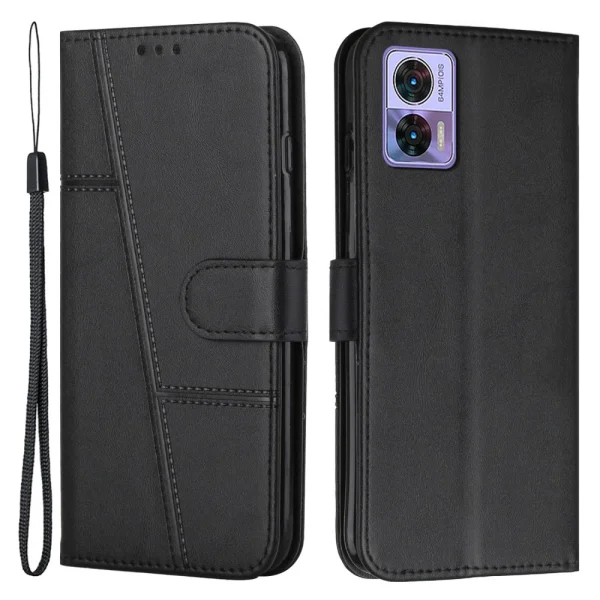 Stitching Lines Flip Case for Motorola Edge 30 Neo 5G, Black 1
