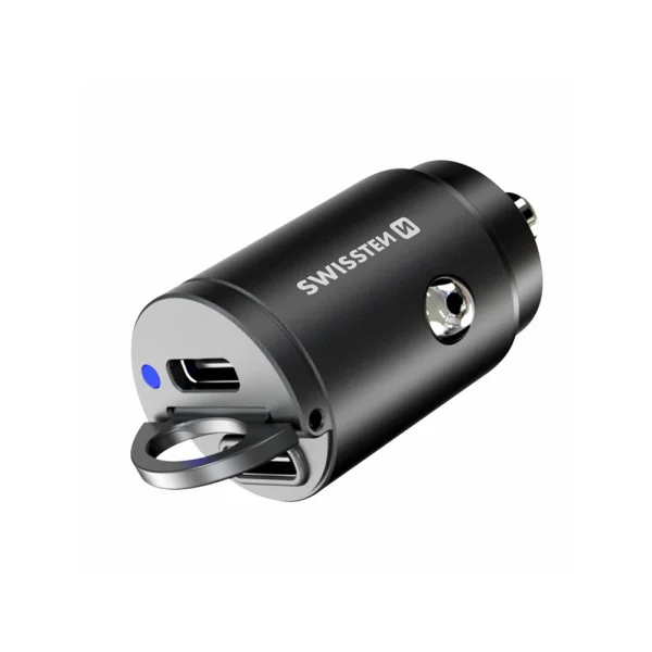 Car charger SWISSTEN, PD, 45W, 2xUSB-C, 12V-24V, Nano, Black 1
