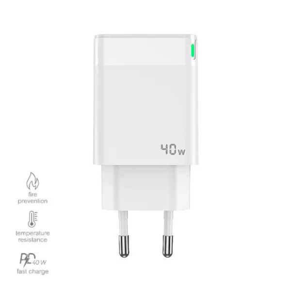 Зарядно 220V Prestico F16, 2xUSB-C, PD, 40W, Бял 1