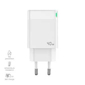 Зарядно 220V Prestico F16, 2xUSB-C, PD, 40W, Бял