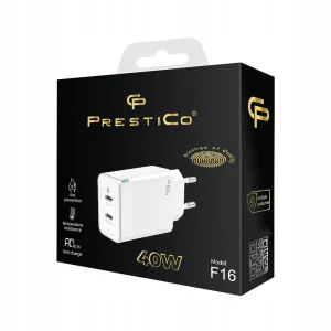 Зарядно 220V Prestico F16, 2xUSB-C, PD, 40W, Бял 5