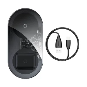 Безжично зарядно Baseus Simple Wireless WXJK-A01, 18W, 2in1, прозрачен