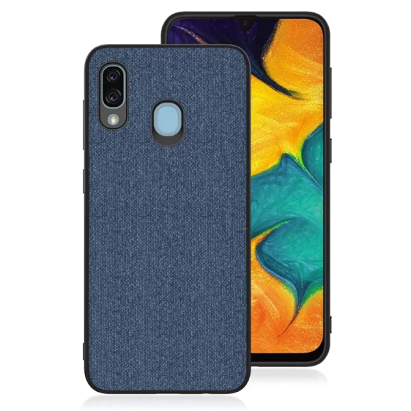 Удароустойчив Гръб Cloth Leather за Samsung Galaxy A30, Тъмно син 1