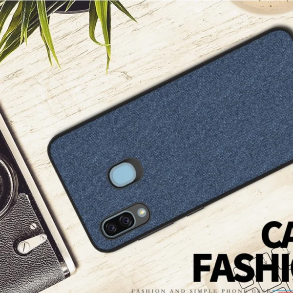 Удароустойчив Гръб Cloth Leather за Samsung Galaxy A30, Тъмно син 3