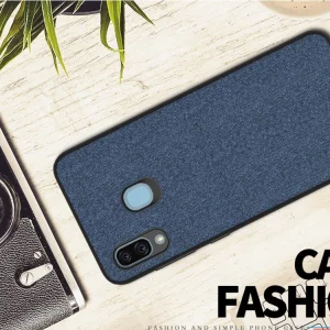 Удароустойчив Гръб Cloth Leather за Samsung Galaxy A30, Тъмно син 3
