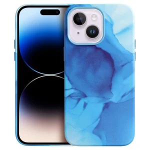 Удароустойчив калъф за iPhone 14, Mag Cover, Еко кожа, Син мрамор 3