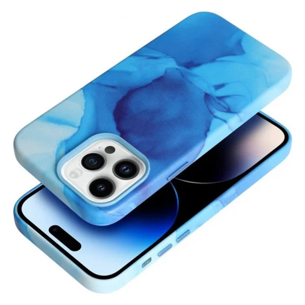 Shockproof case for iPhone 14 Pro, Mag Cover, Eco leather, Blue marble 3