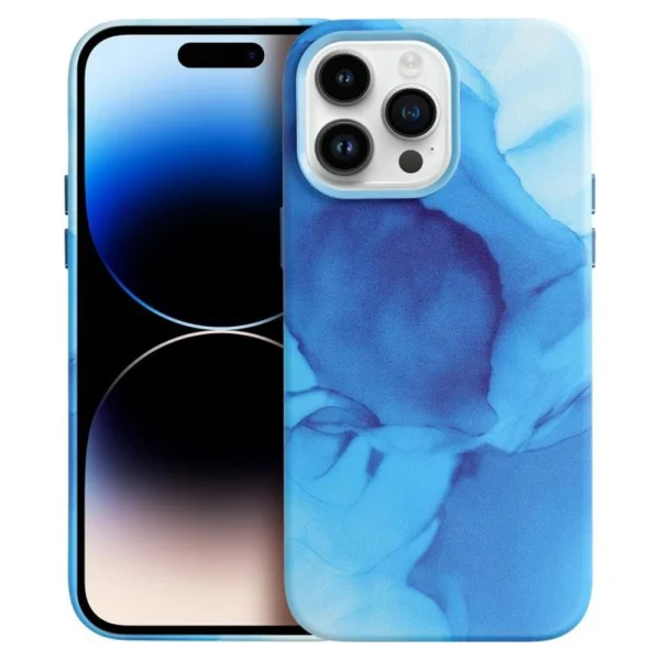 Shockproof case for iPhone 14 Pro, Mag Cover, Eco leather, Blue marble 2