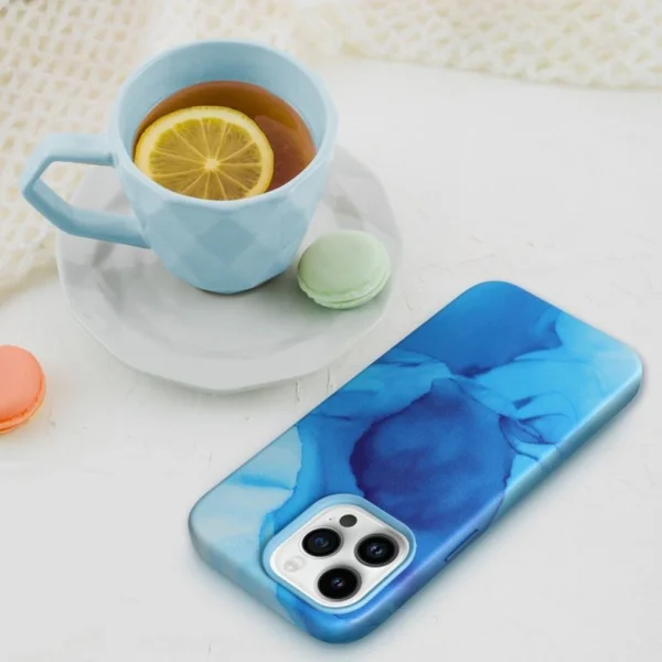 Shockproof case for iPhone 14 Pro, Mag Cover, Eco leather, Blue marble 4