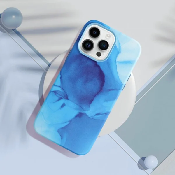 Shockproof case for iPhone 14 Pro, Mag Cover, Eco leather, Blue marble 5