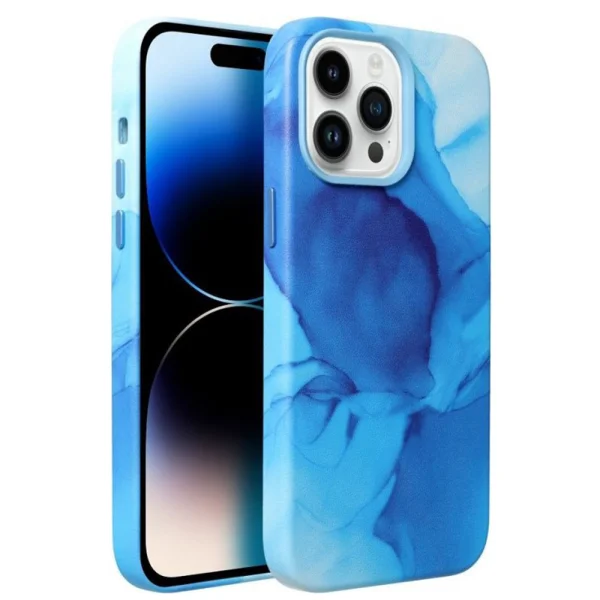 Shockproof case for iPhone 14 Pro, Mag Cover, Eco leather, Blue marble 1