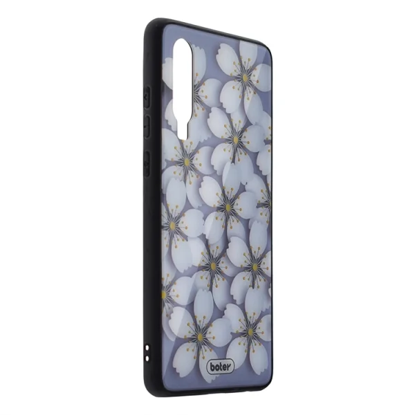Glass Boter Plastic Back Cover for Huawei P30, White flowers 2