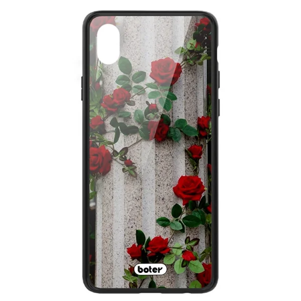 Plastic Back Cover Glass Boter for iPhone XR (6.1) , Roses 1