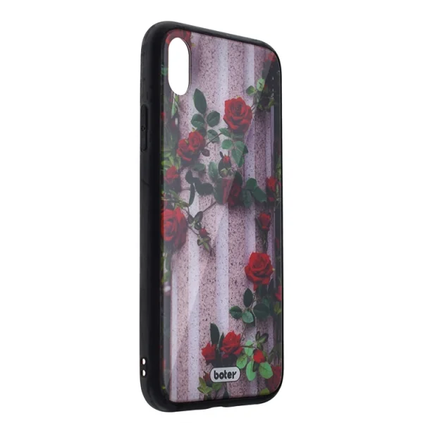 Plastic Back Cover Glass Boter for iPhone XR (6.1) , Roses 2