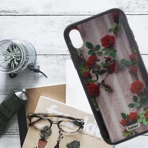 Plastic Back Cover Glass Boter for iPhone XR (6.1) , Roses 3