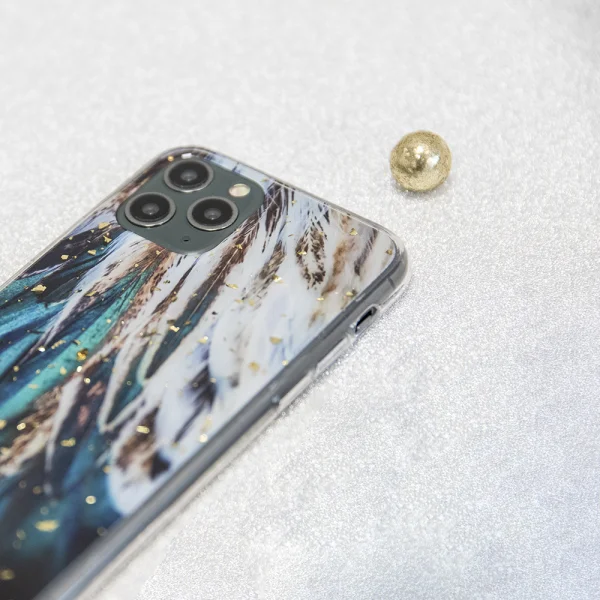 Gold Glam Silicone Case for IPhone 14 Pro, feathers 2