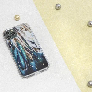 Gold Glam Silicone Case for IPhone 14 Pro, feathers 3