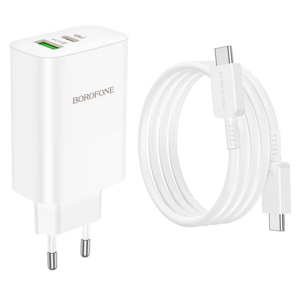 BOROFONE Wall Charger BN10, Sunlight USB with Type C 3.0, PD, 65W with cable, Type C to Type C, white 3