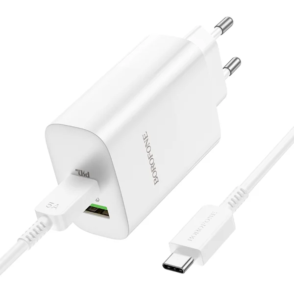 BOROFONE Wall Charger BN10, Sunlight USB with Type C 3.0, PD, 65W with cable, Type C to Type C, white 2