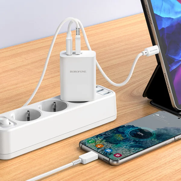 BOROFONE Wall Charger BN10, Sunlight USB with Type C 3.0, PD, 65W with cable, Type C to Type C, white 5