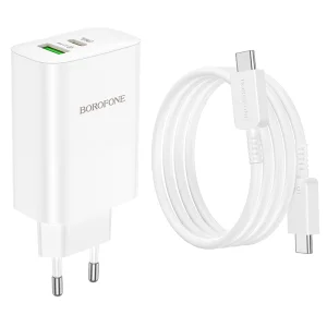 BOROFONE Wall Charger BN10, Sunlight USB with Type C 3.0, PD, 65W with cable, Type C to Type C, white 3