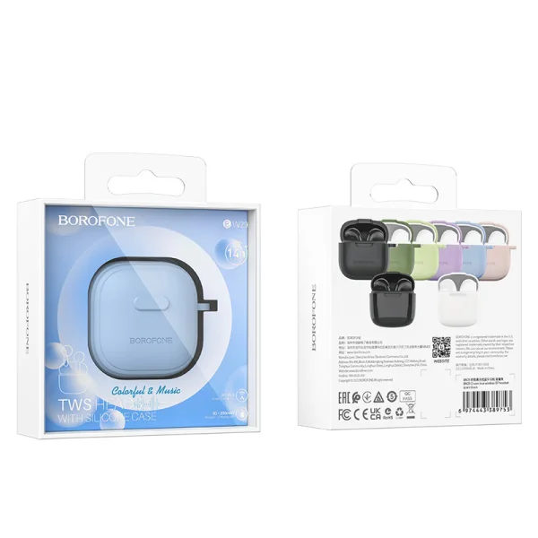 Wireless Earphones Borofone BW29 Charm, TWS, buckle, Blue case 3