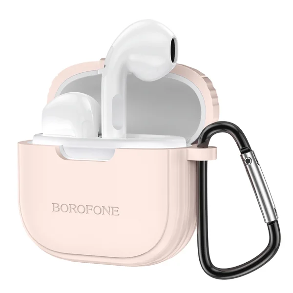 Wireless Earphones Borofone BW29 Charm, TWS, buckle, Pink case 1