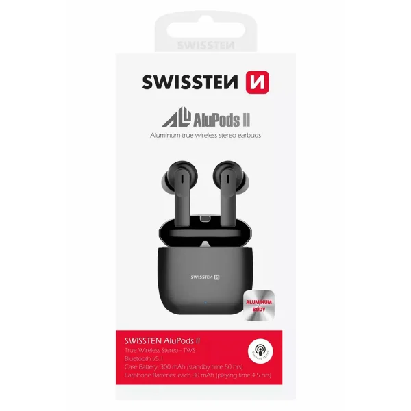 Wireless Earphones SWISSTEN ALUPODS II, TWS, Black 3