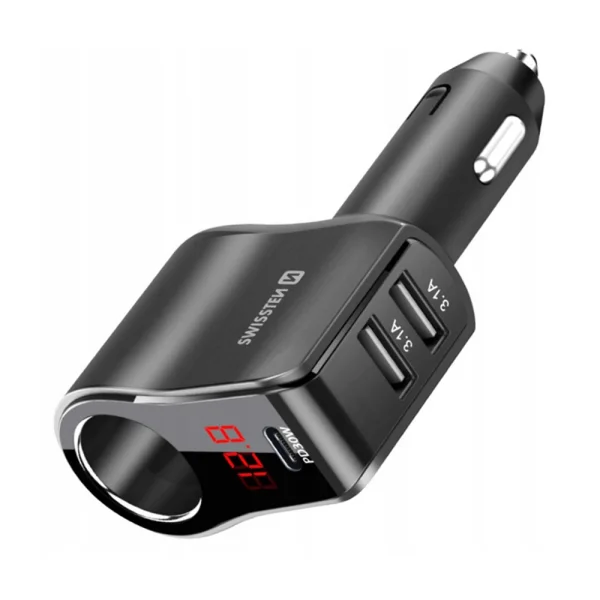 SWISSTEN Car Charger 1xCL, 1xUSB-C PD, 2x USB-A Output power 108W - 216W, 12V-24V , Black 2