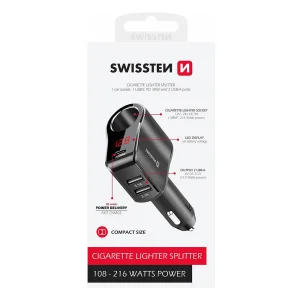 SWISSTEN Car Charger 1xCL, 1xUSB-C PD, 2x USB-A Output power 108W - 216W, 12V-24V , Black 4
