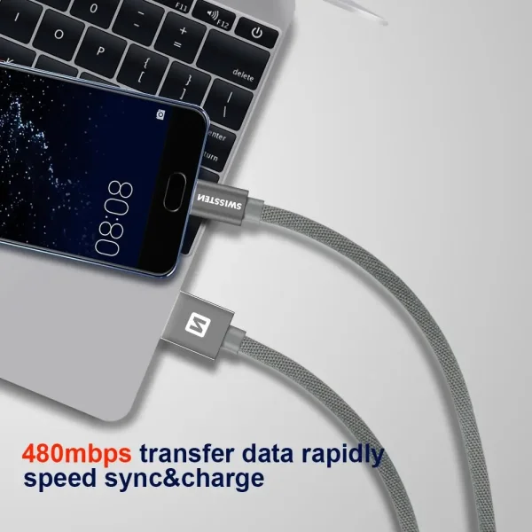 Кабел SWISSTEN TEXTILE USB към Micro USB, 1.2 m, Сив 3