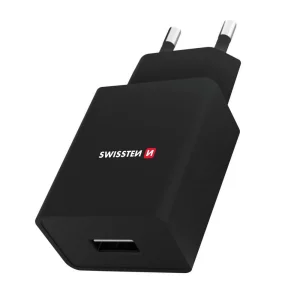 Зарядно Swissten SMART IC, 1x USB, 1A, с кабел Lightning, 1,2 м, Черен