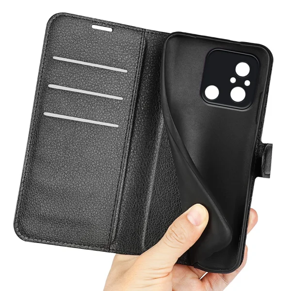 Wallet Case Litchi Texture for Xiaomi Redmi 12C, Black 5
