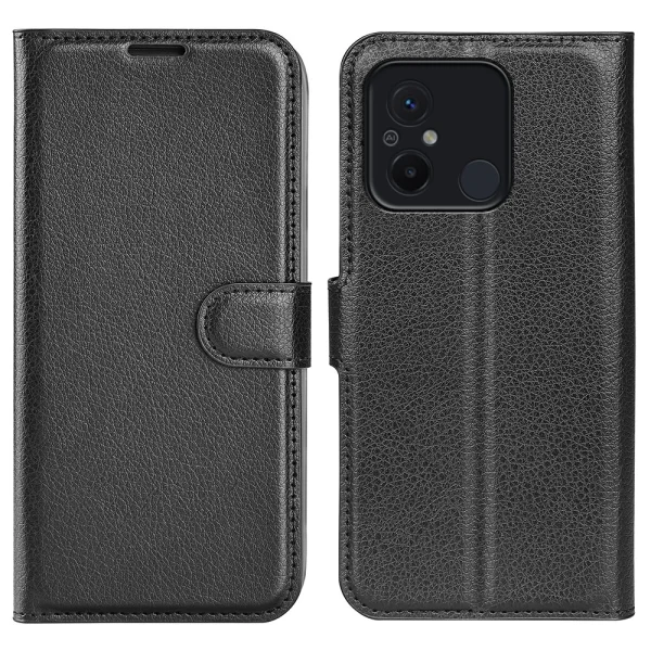 Wallet Case Litchi Texture for Xiaomi Redmi 12C, Black 1