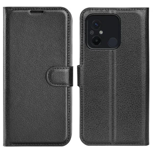 Kалъф тефтер Litchi Texture за Xiaomi Redmi 12C, Черен